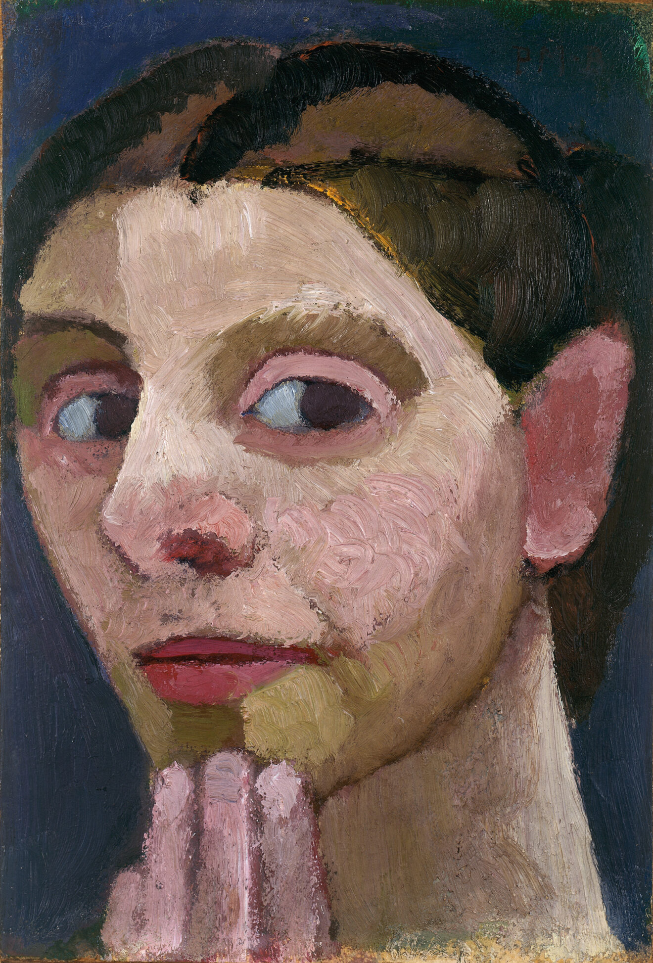 Paula Modersohn-Becker, Selvportræt vendt mod venstre, med hånden på hagen, 1906, Papir på pap, Niedersächsisches Landesmuseum Hannover. Foto: Louisiana.