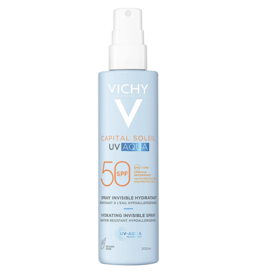 Bedste solbeskyttelse som spray: Capital Soleil UV-Age Daily Invisible Spray SPF50+ – Vichy