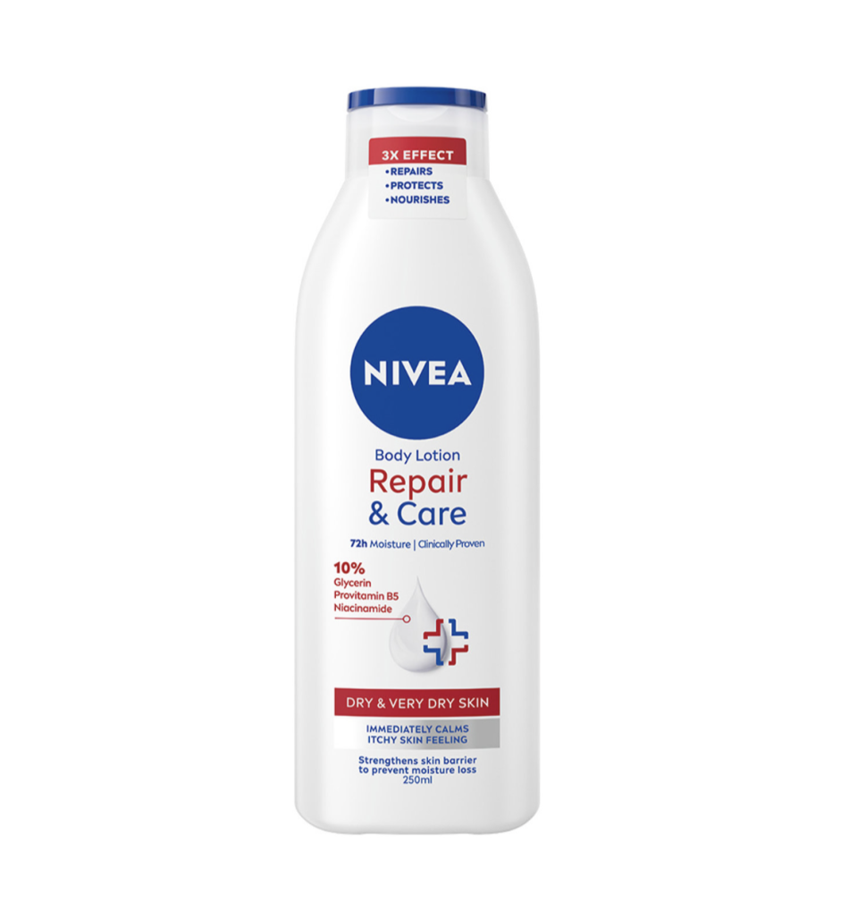 Bedste på budget: Repair & Care Body Lotion – Nivea