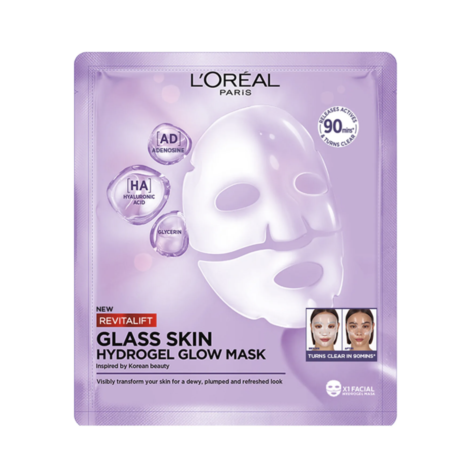 Bedste fugtgivende ansigtsmaske på budget: Revitalift Filler Glass Skin Hydrogel Glow Mask – L'Oréal Paris