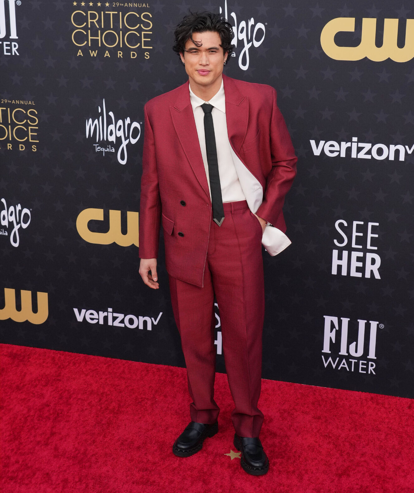 Charles Melton arrives at the 29th Annual Critics Choice Awards held at the Barker Hangar in Santa Monica, CA on Sunday, ?January 14, 2024. (Photo By Sthanlee B. Mirador/Sipa USA)