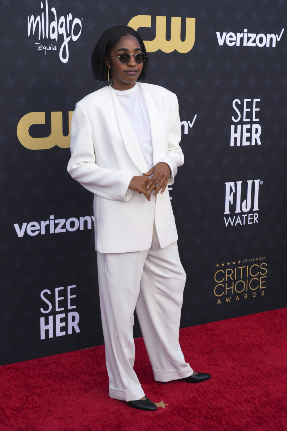 Ayo Edebiri arrives at the 29th Critics Choice Awards on Sunday, Jan. 14, 2024, at the Barker Hangar in Santa Monica, Calif. (Photo by Jordan Strauss/Invision/AP)