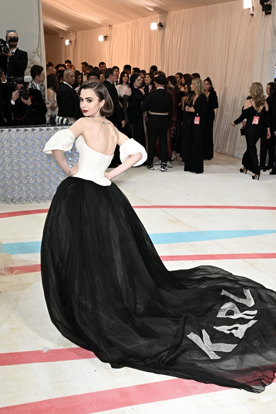 Lily Collins attends The 2023 Met Gala Celebrating "Karl Lagerfeld: A Line Of Beauty" at The Metropolitan Museum of Art on May 01, 2023 in New York City.